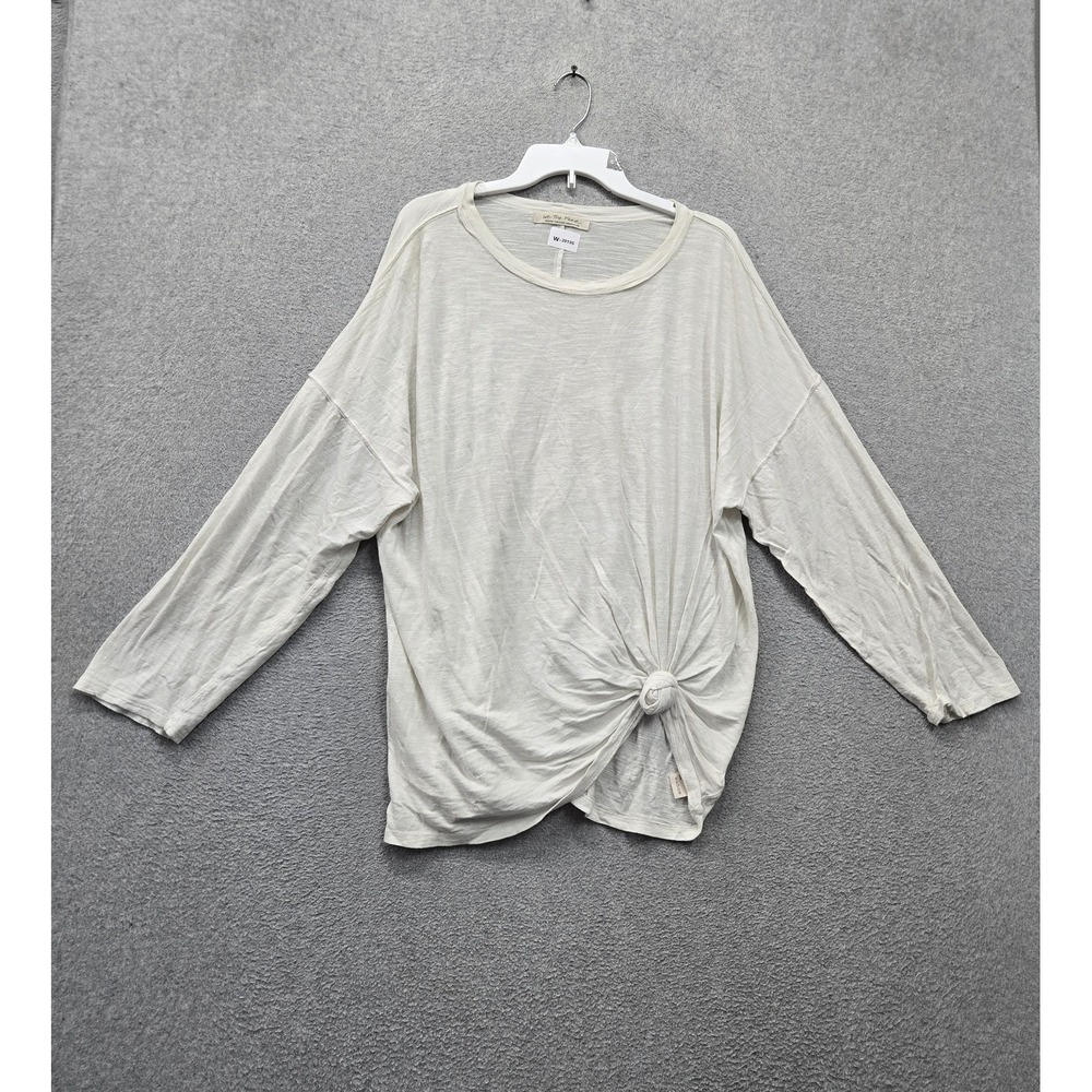 We The Free Women Shirt M White Knot Front Linen Blend Tunic Oversized Relaxed